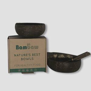 Bambaw Coconut Bowl Set Spoon Fork Brown Vegan NIB